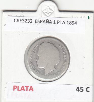 CRE3232 MONEDA ESPAÑA 1 PESETA 1894 PLATA
