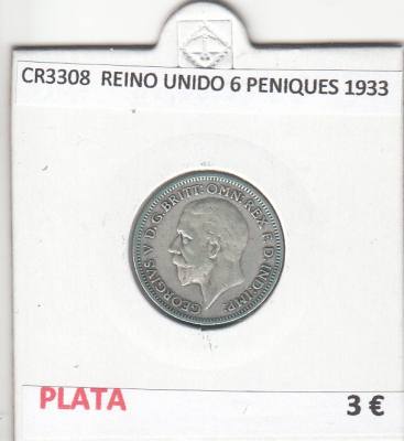 CR3308 MONEDA REINO UNIDO 6 PENIQUES 1933 MBC PLATA