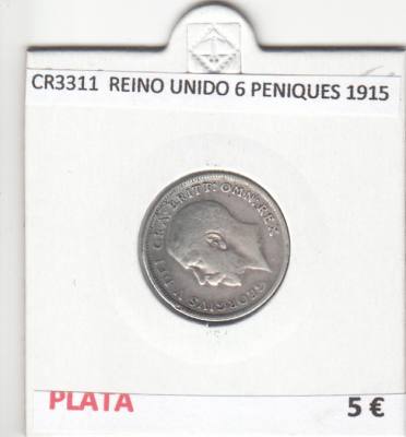 CR3311 MONEDA REINO UNIDO 6 PENIQUES 1915 MBC PLATA