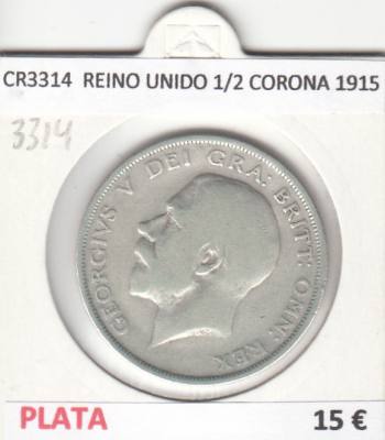 CR3314 MONEDA REINO UNIDO 1/2 CORONA 1915 BC PLATA