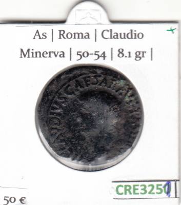 CRE3251 MONEDA ROMANA AS ROMA CLAUDIO MINERVA 50-54