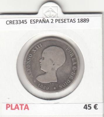 CRE3345 MONEDA ESPAÑA 2 PESETAS 1889 BC PLATA
