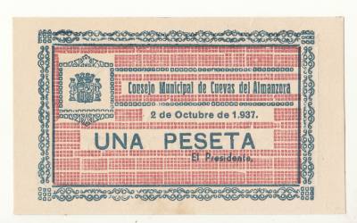 CRBL0184 BIILLETE LOCAL CUEVAS DE ALMANZORA 1 PTS 1937 EBC
