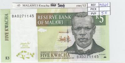 BILLETE MALAWI 5 KWACHA 2004 P-36b SIN CIRCULAR