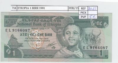 BILLETE ETIOPIA 1 BIRR 1991 P-41c SIN CIRCULAR