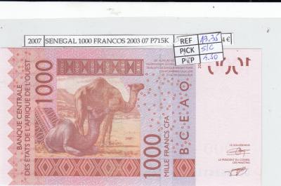 BILLETE SENEGAL 1.000 FRANCOS CFA 2007 03 P-115 Ae SIN CIRCULAR