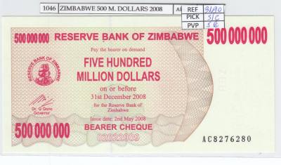 BILLETE ZIMBABWE 500 MILLONES DOLARES 2008 P-60 SIN CIRCULAR