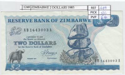 BILLETE ZIMBABWE 2 DOLARES 1983 P-1b SIN CIRCULAR