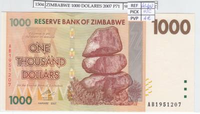 BILLETE ZIMBABWE 1.000 DOLARES 2007 P-71 SIN CIRCULAR