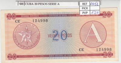 BILLETE CUBA 20 PESOS SERIE A 1985 P-FX5 