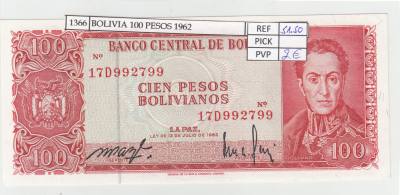 BILLETE BOLIVIA 100 PESOS 1962 P-163a.14 N01366