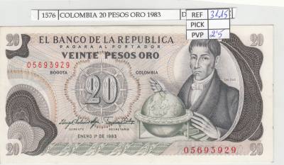 BILLETE COLOMBIA 20 PESOS ORO 1983 P-409d.4 N01576