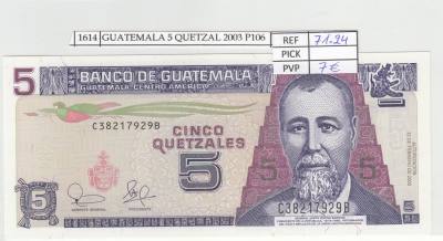 BILLETE GUATEMALA 5 QUETZAL 2003 P-106a N01614