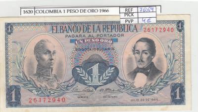 BILLETE COLOMBIA 1 PESO DE ORO 1966 P-404d.1 N01620