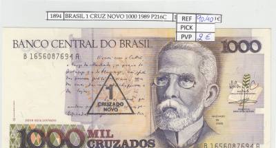 BILLETE BRASIL 1.000 CRUZADOS NOVOS CON RES 1989 P-216c N01894