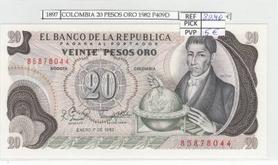 BILLETE COLOMBIA 20 PESOS ORO 1982 P-409d.3 N01897