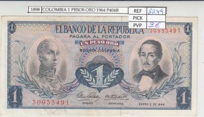 BILLETE COLOMBIA 1 PESOS ORO 1964 P-404b.5 N01898