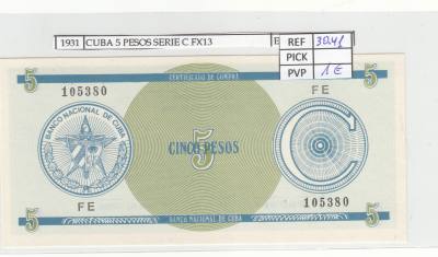 BILLETE CUBA 5 PESOS SERIE C 1985 P-FX13a.1 N01931