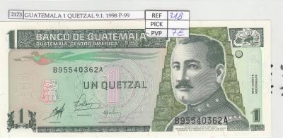 BILLETE GUATEMALA 1 QUETZAL 9.1. 1998 P-99 