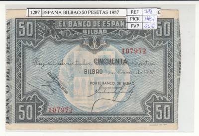 BILLETE ESPAÑA BILBAO 50 PESETAS 1937 P-S564a MBC+