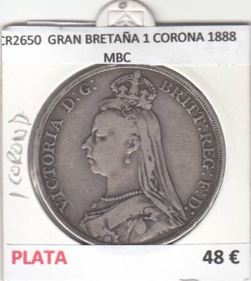 CR2650 MONEDA GRAN BRETAÑA 1 CORONA 1888 MBC