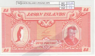 BILLETE JASON ISLAND 5 POUNS 1979 JI-3 SIN CIRCULAR