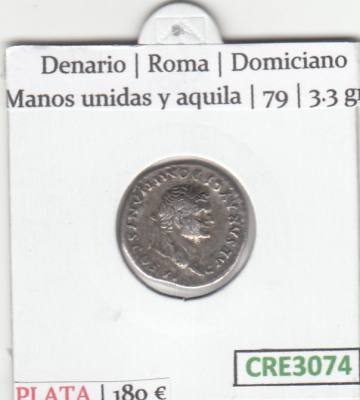 CRE3074 MONEDA ROMANA DENARIO ROMA DOMICIANO MANOS UNIDAS Y AQUILA 79