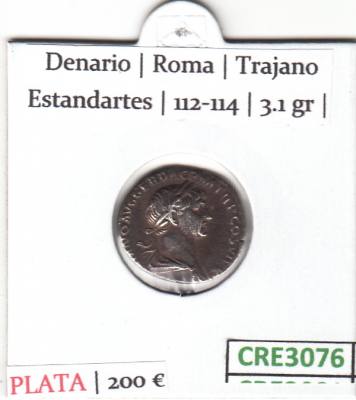 CRE3076 MONEDA ROMANA DENARIO ROMA TRAJANO ESTANDARTES 112-114
