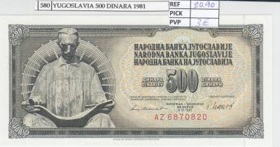 BILLETE YUGOSLAVIA 500 DINARA 1981 P-91br