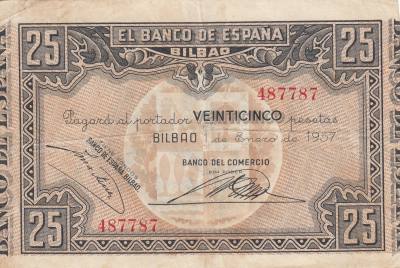 CRBS1232 BILLETE ESPAÑA 25 PESETAS 1957 BILBAO BC+