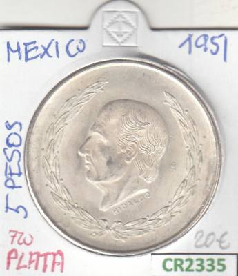 CR2335 MONEDA MEXICO 5 PESOS PLATA 1951 EBC