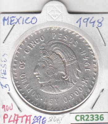 CR2336 MONEDA MEXICO 5 PESOS PLATA 1948 SIN CIRCULAR