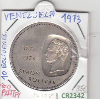 CR2342 MONEDA VENEZUELA 10 BOLIVARES 1973 PLATA MBC