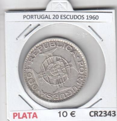 CR2343 MONEDA PORTUGAL 20 ESCUDOS 1960 PLATA EBC