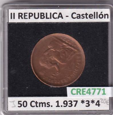 CRE4771 MONEDA ESPAÑA II REPUBLICA 50 CENTIMOS 1937 *3*4  CASTELLON