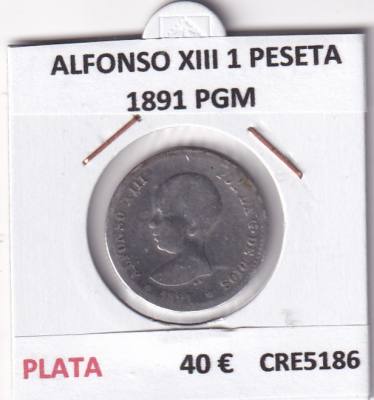 CRE5186 MONEDA ESPAÑA ALFONSO XIII 1 PESETA 1891 PGM PLATA