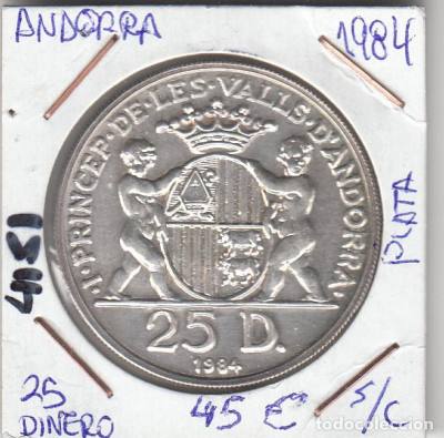 MONEDA ANDORRA 25 DINEROS 1984 PLATA