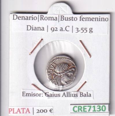 CRE7130 MONEDA DENARIO ROMA 92 A.C GAIUS ALLIUS BALA (DESCRIP. EN FOTOS)