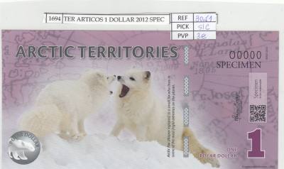 CRJ1694 BILLETE TERR. ARTICOS 1 DOLAR 2012 SPECIMEN POLIMER ARC-01 