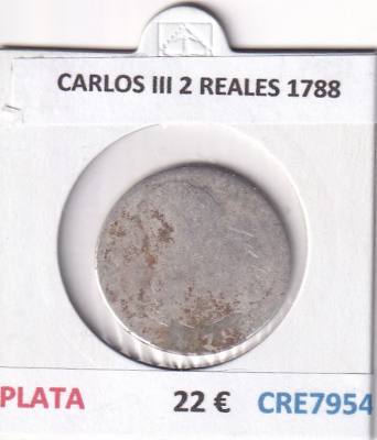 CRE7954 MONEDA ESPAÑA CARLOS III 2 REALES 1788 PLATA
