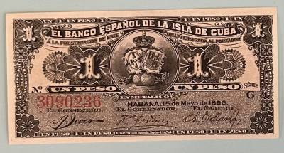 CRBX0498 BILLETE CUBA 1 PESO 1896 SIN CIRCULAR 