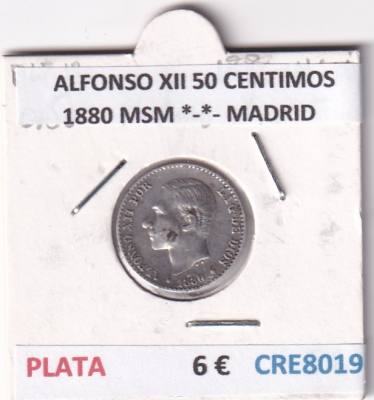 CRE8019 MONEDA ESPAÑA ALFONSO XII 50 CENTIMOS 1880 MSM *-*- MADRID