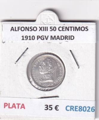 CRE8026 MONEDA ESPAÑA ALFONSO XIII 50 CENTIMOS 1910 PGV MADRID