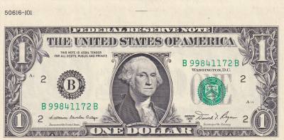 CRBX2637 BILLETE EEUU 1 DÓLAR SERIE B 1981 CON SOLAPA RARO S/C