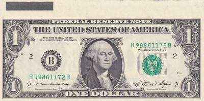 CRBX2638 BILLETE EEUU 1 DÓLAR SERIE B 1981 CON SOLAPA RARO S/C