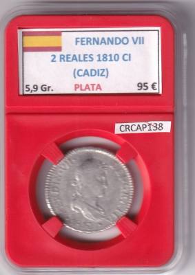 CRCAP138 MONEDA ESPAÑA FERNANDO VII 2 REALES 1810 CI CADIZ PLATA