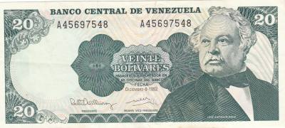 CRBX2368 BILLETE VENEZUELA 20 BOLIVARES 1992 USADO 