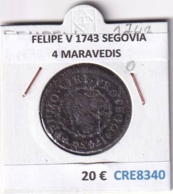CRE8340 MONEDA ESPAÑA FELIPE V 1743 SEGOVIA 4 MARAVEDIS 