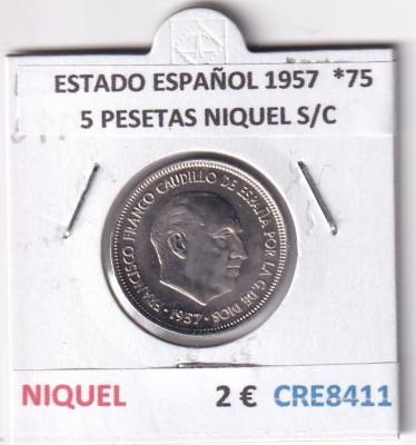 CRE8411 MONEDA ESTADO ESPAÑOL 1957 *75 5 PESETAS NIQUEL S/C