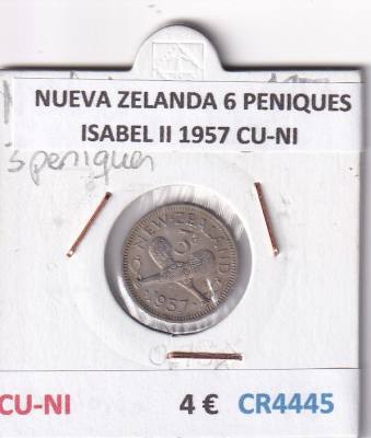 CR4445 MONEDA NUEVA ZELANDA 6 PENIQUES ISABEL II 1957 CU-NI